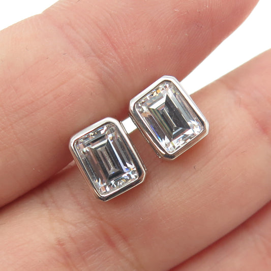 925 Sterling Silver Emerald-Cut Shaped C Z Stud Earrings