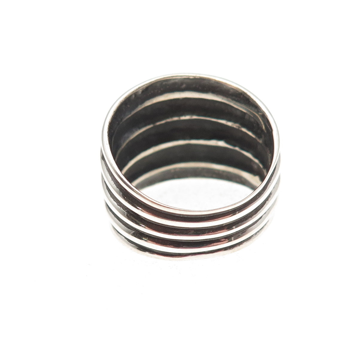 925 Sterling Silver Vintage Modernist Ribbed Oxidized Ring Size 8