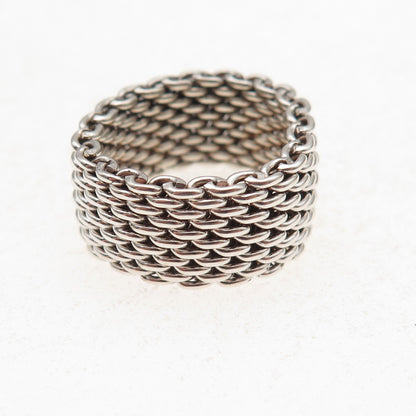 Tiffany & Co. 925 Sterling Silver Vintage Somerset Mesh Wide Band Ring Size 6.75