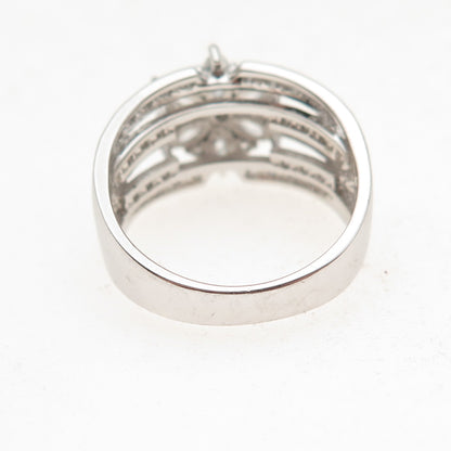 925 Sterling Silver Marquise & Round-Cut C Z Floral Ring Size 7