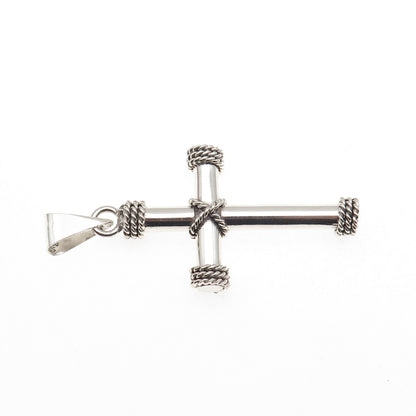 925 Sterling Silver Vintage Mexico Roped Cross Pendant