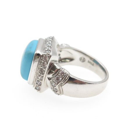 925 Sterling Silver Real Turquoise & Round-Cut C Z Ring Size 8