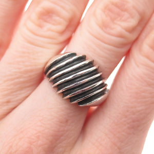 925 Sterling Silver Vintage Modernist Ribbed Oxidized Ring Size 7.5