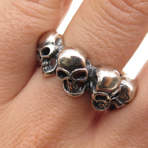 925 Sterling Silver Vintage Skull All Around Oxidized Biker Ring Size 9