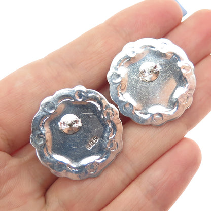 925 Sterling Silver 2-Tone Vintage Modernist Dome Disc Oxidized Earrings