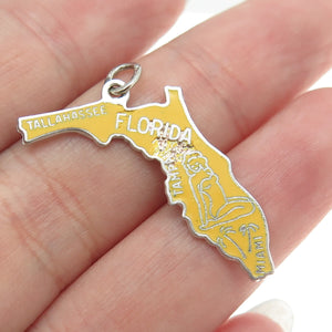 BEAU 925 Sterling Silver Vintage Enamel "Florida" State Map Pendant