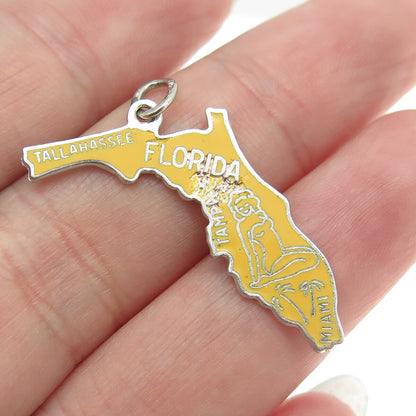BEAU 925 Sterling Silver Vintage Enamel "Florida" State Map Pendant