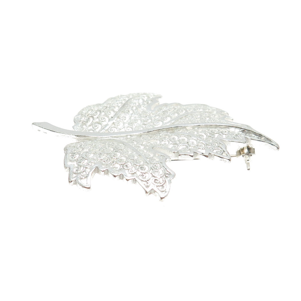 925 Sterling Silver Vintage Germany Maple Leaf Filigree Pin Brooch