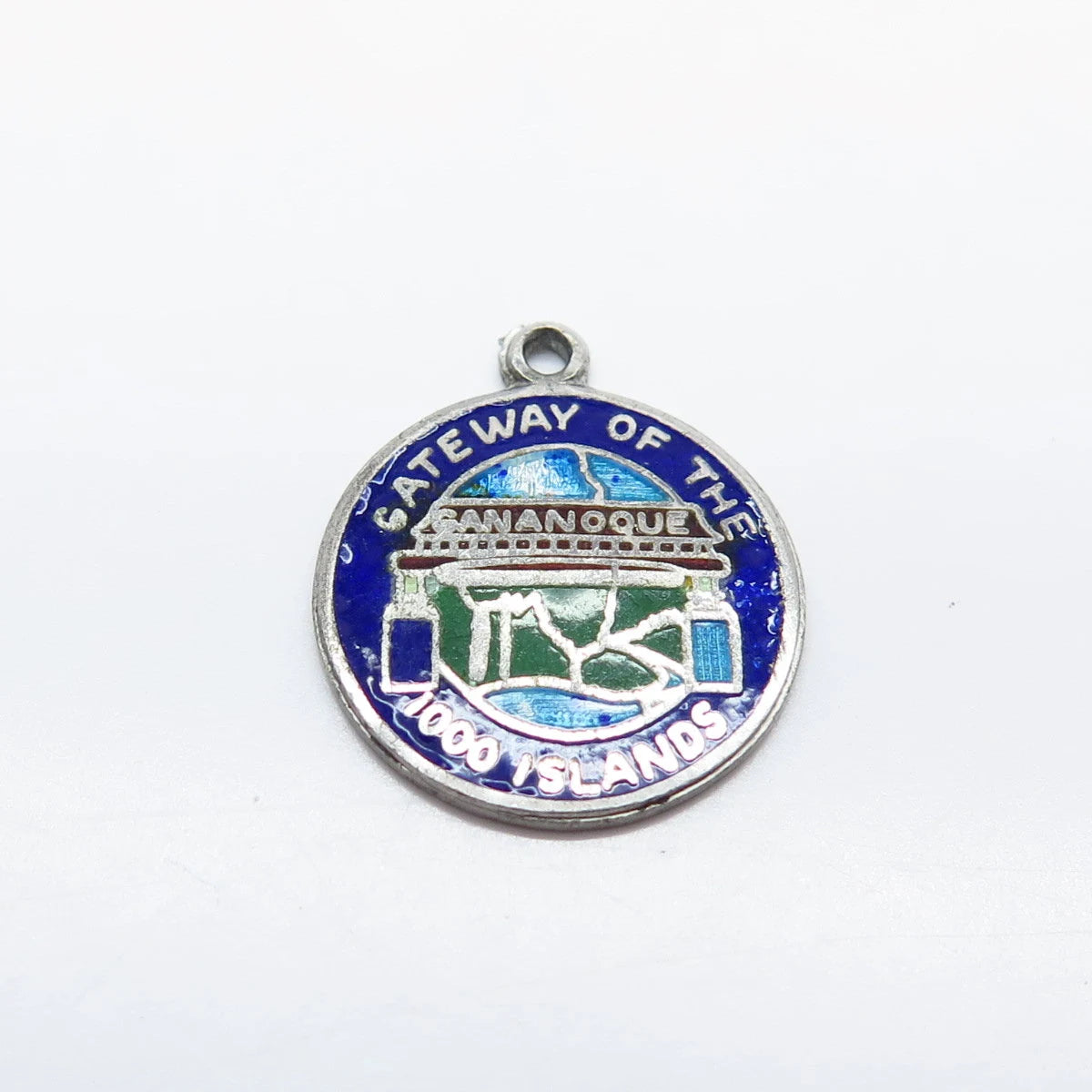 925 Sterling Silver Vintage BMCo Enamel "Gananoque 1000 Islands" Pendant