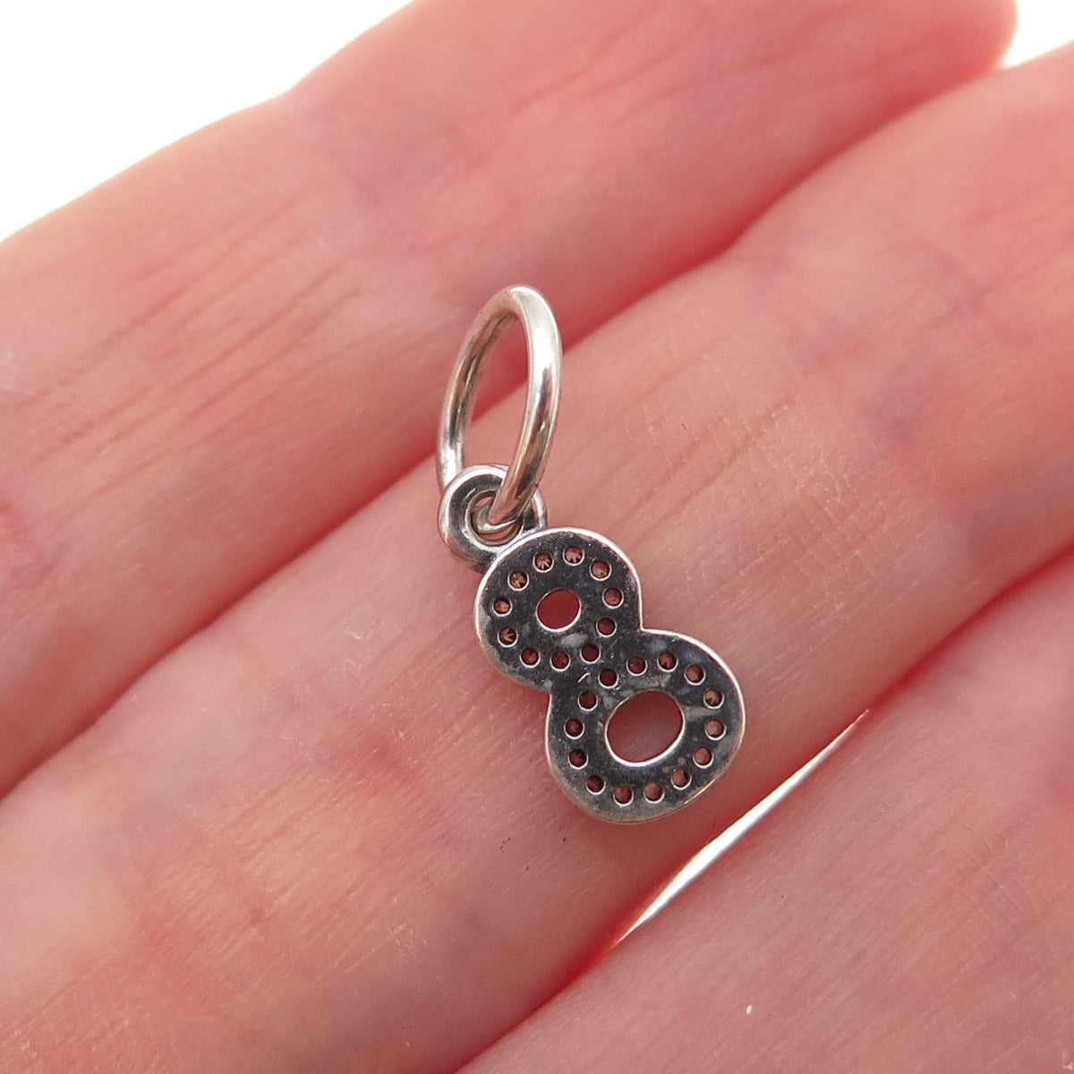 Pandora 925 Sterling Silver C Z Lucky Number 8 Dangle Charm Pendant