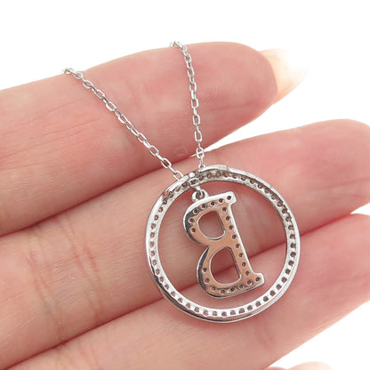 925 Sterling Silver Pave C Z Letter "B" Initial Cable Chain Necklace 18"