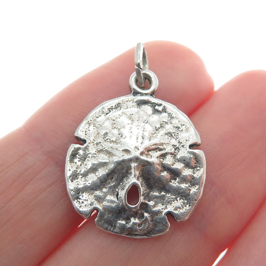 BEAU 925 Sterling Silver Vintage Sand Dollar Oxidized Minimalist Charm Pendant