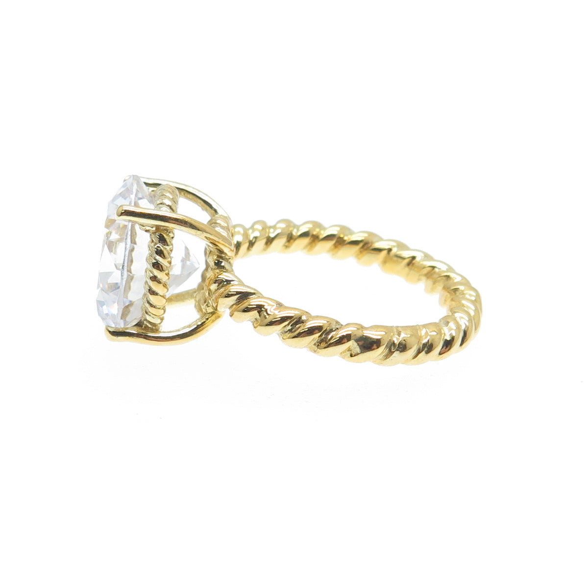 DSMK 925 Sterling Gold Plated Round-Cut C Z Twisted Engagement Ring Size 6