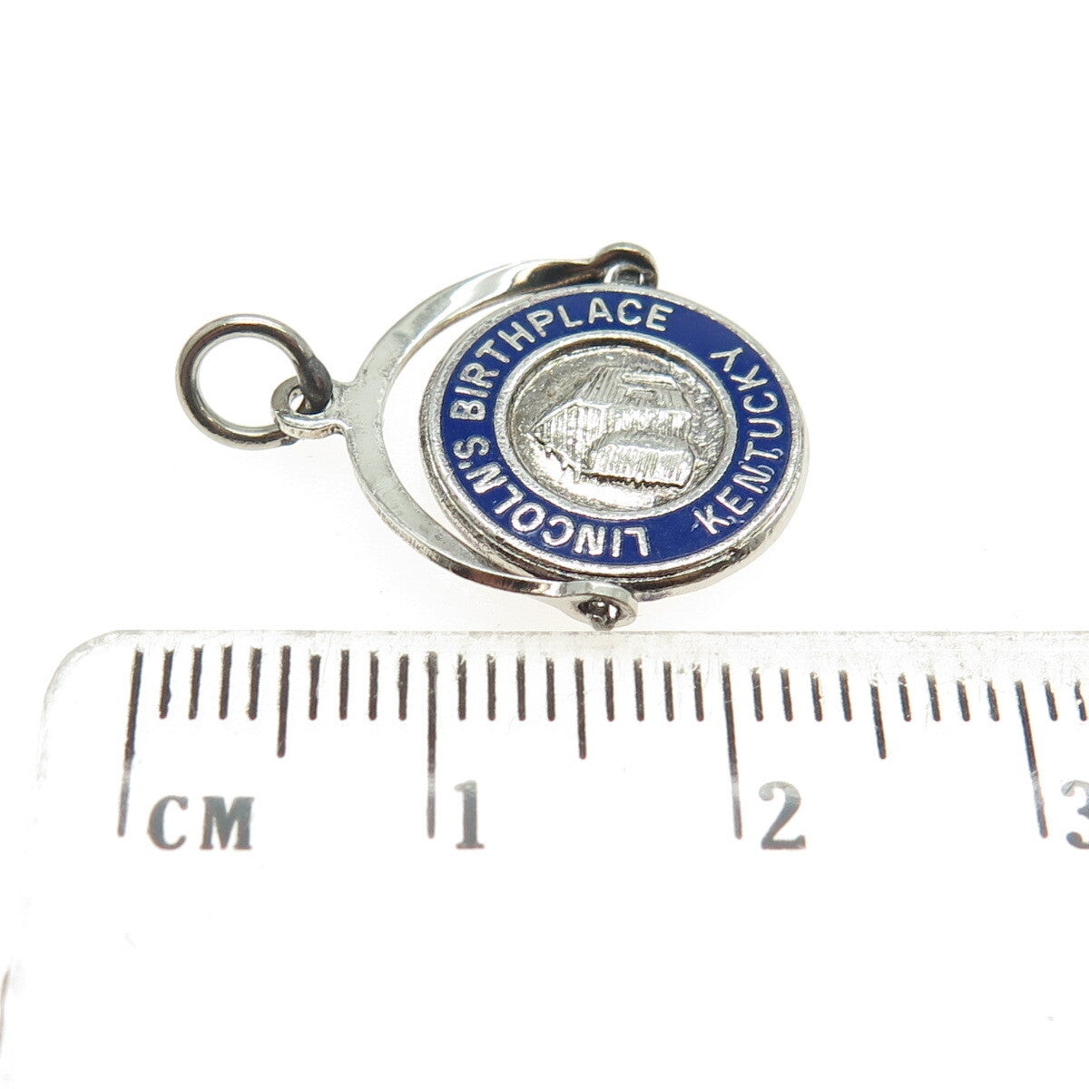 FRENCH & FRANKLIN Sterling Silver Vintage Enamel Lincoln's Birthplace Pendant