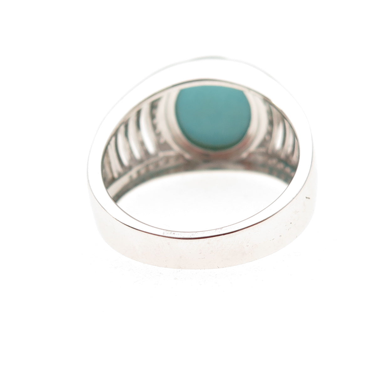 925 Sterling Silver Real Tyrone Turquoise & White Topaz Ring Size 8.25