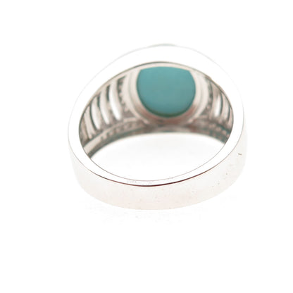 925 Sterling Silver Real Tyrone Turquoise & White Topaz Ring Size 8.25