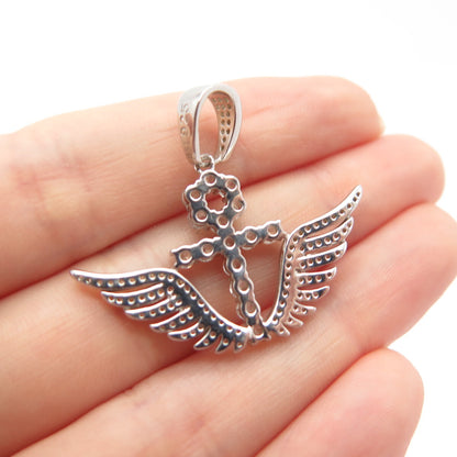 925 Sterling Silver C Z Cross Wings Pendant