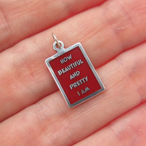925 Sterling Silver Enamel How Beautiful & Pretty I Am Minimalist Charm Pendant