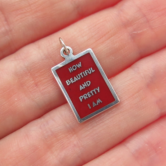 925 Sterling Silver Enamel How Beautiful & Pretty I Am Minimalist Charm Pendant
