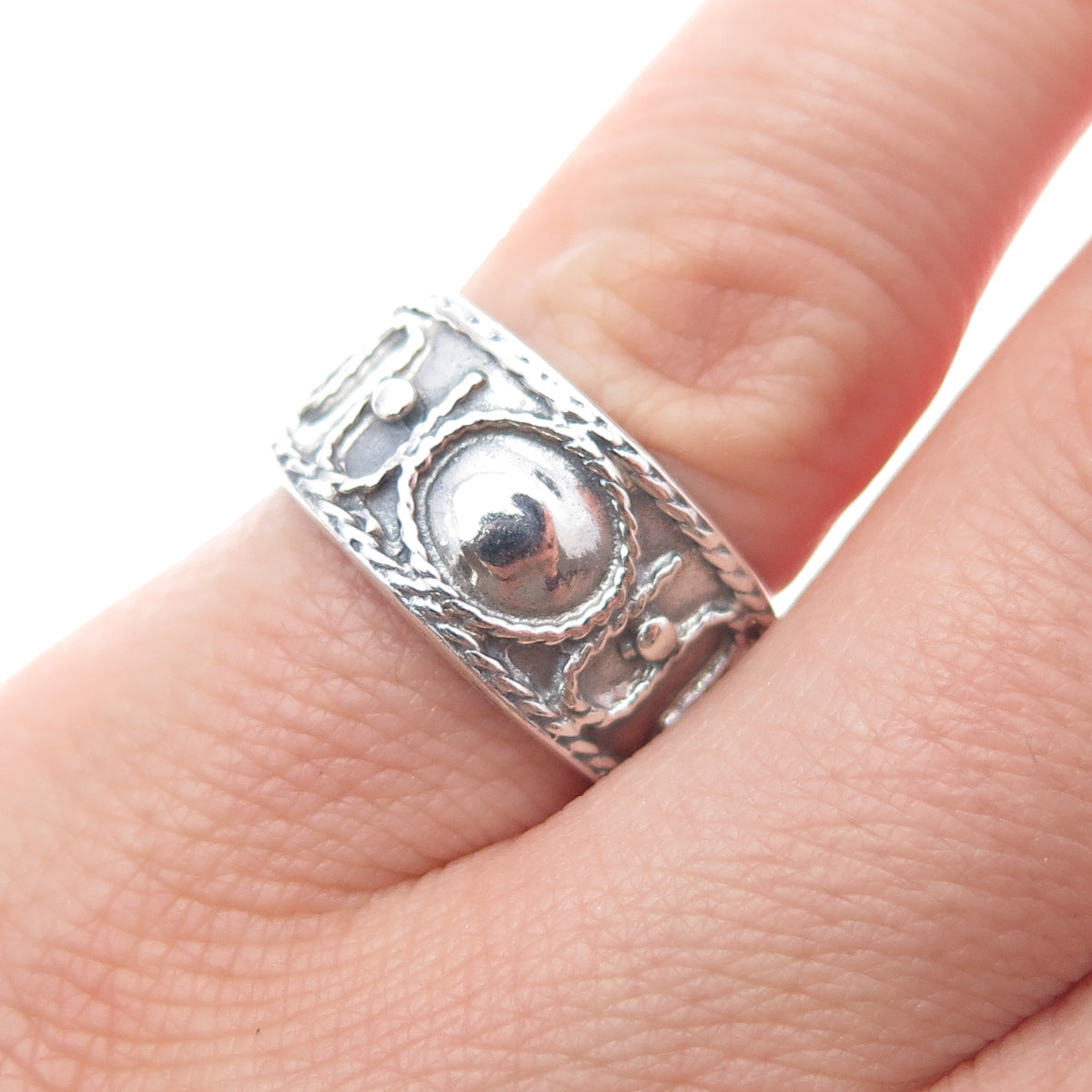 925 Sterling Silver Vintage Modernist Swirl Oxidized Ring Size 5.75