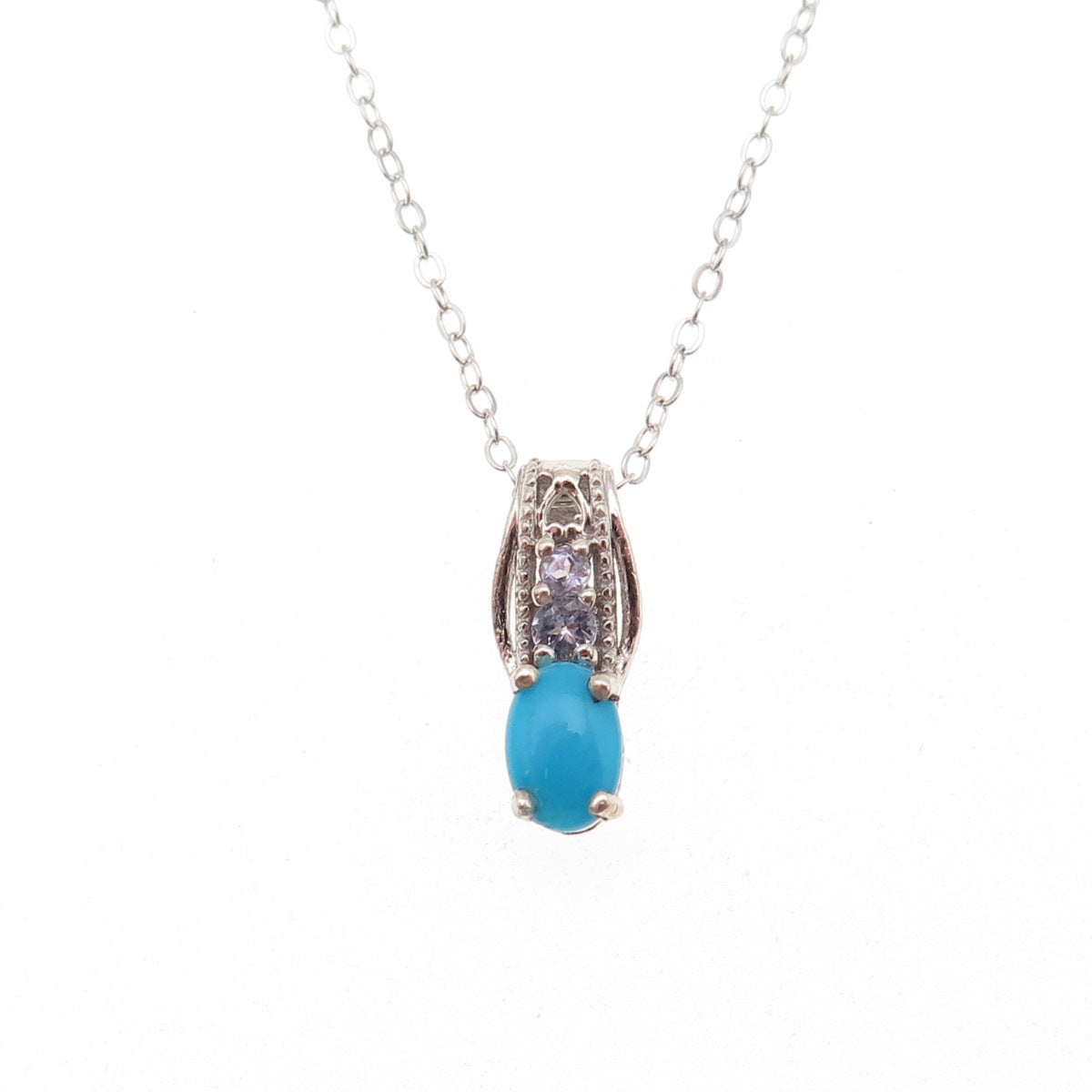 Chuck Clemency 925 Sterling Silver Real Turquoise & Tanzanite Chain Necklace 20"