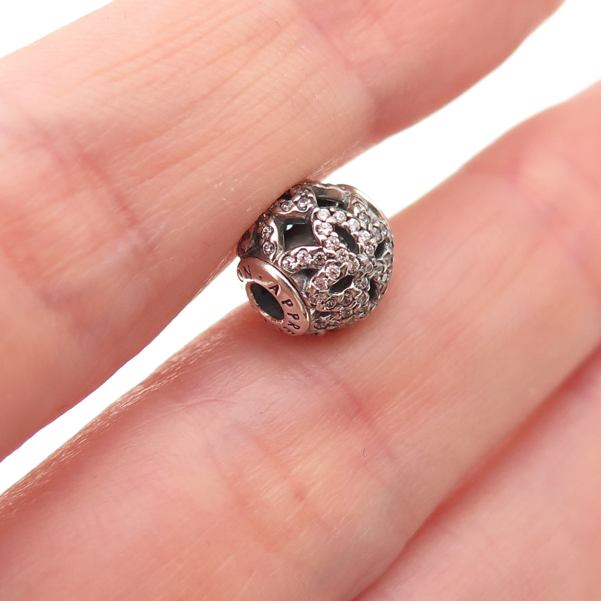 Pandora 925 Sterling Silver C Z Essence Appreciation Slide Bead Charm