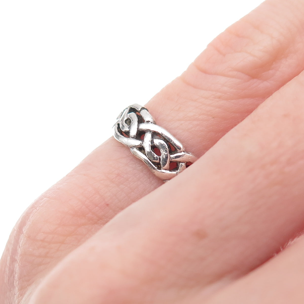 Peter Stone 925 Sterling Silver Vintage Celtic Knot Oxidized Band Ring Size 3.75