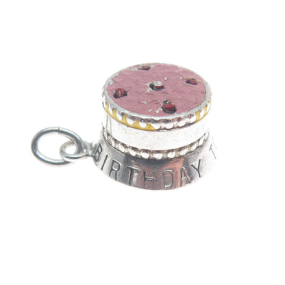 925 Sterling Silver Antique Enamel Happy Birthday To You Cake Minimalist Pendant