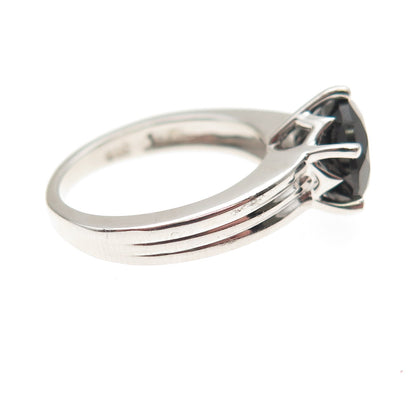 925 Sterling Silver GIE Real Round-Cut Black Spinel Ring Size 4.75