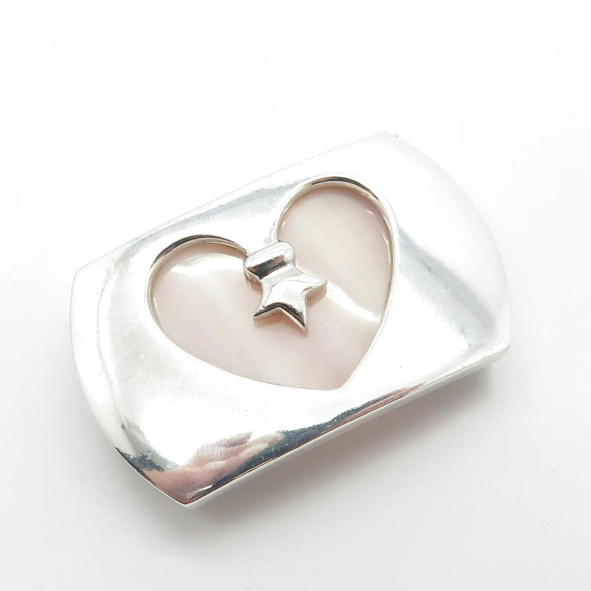 925 Sterling Silver Vintage Real Mother-Of-Pearl Heart Necklace Central Part
