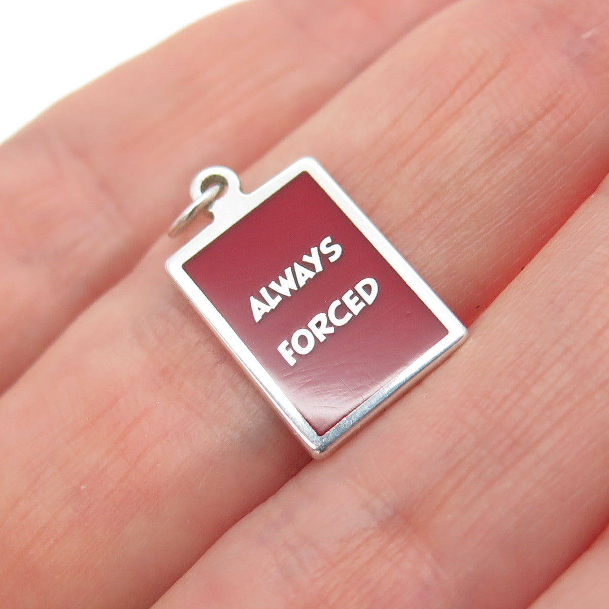 925 Sterling Silver Red Enamel Always Forced Minimalist Charm Pendant
