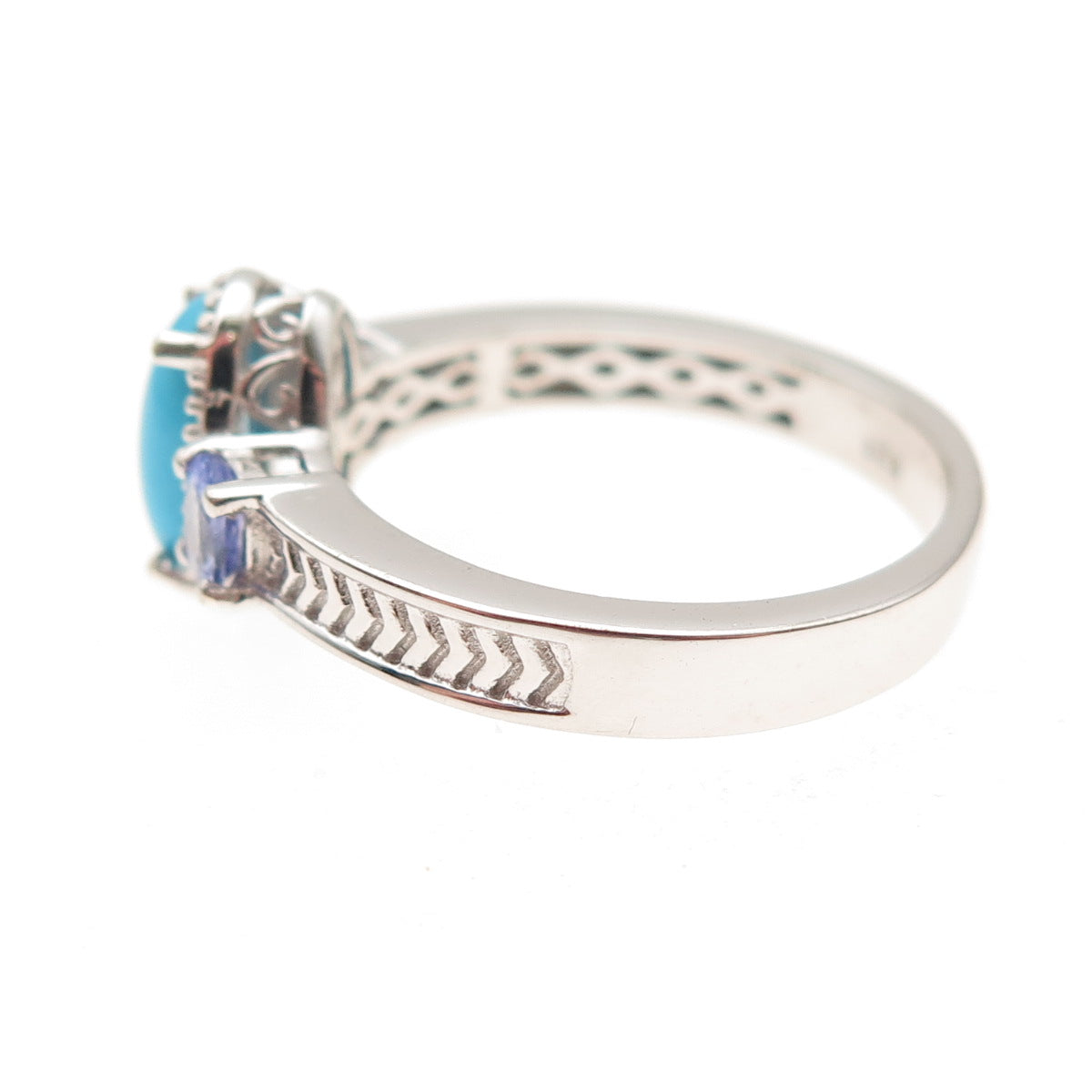 Chuck Clemency 925 Sterling Silver Real Turquoise & Tanzanite Ring Size 8