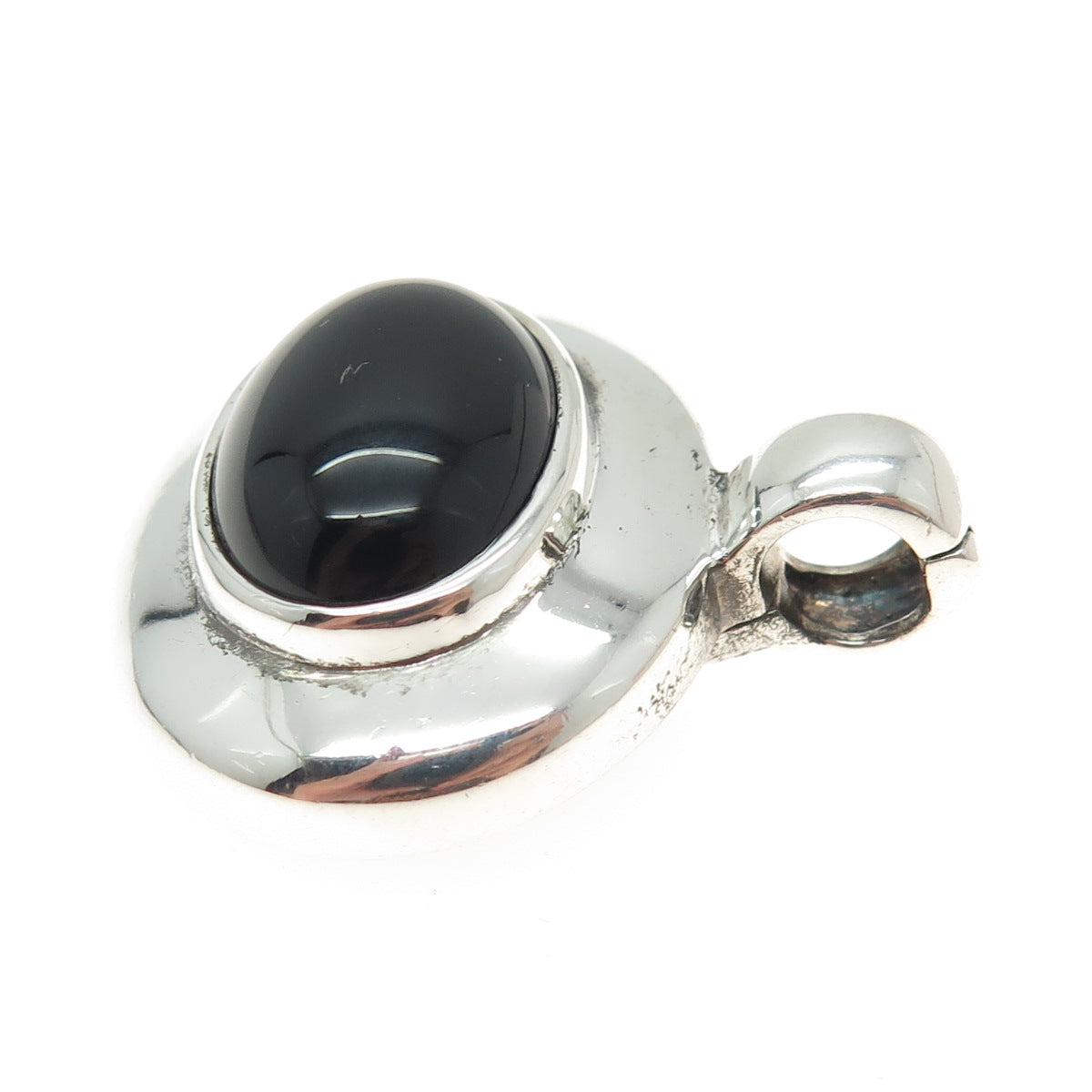 J. ESPOSITO 925 Sterling Silver Vintage Real Black Onyx Gemstone Pendant