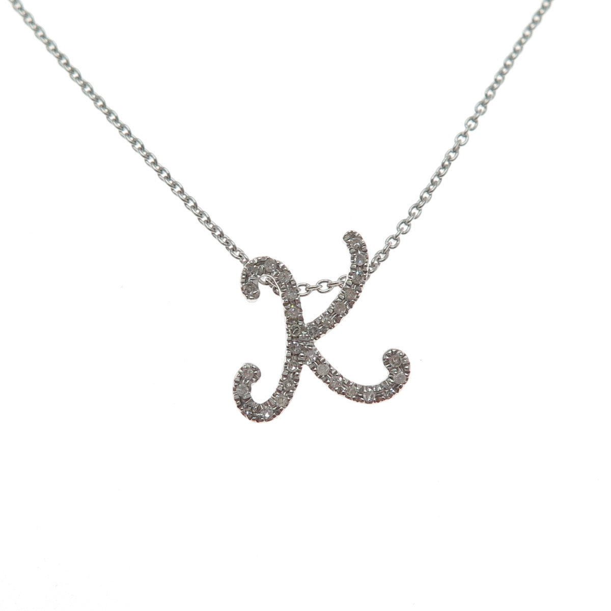 CAROL BRODIE MLD Sterling Silver Real Diamond Letter K Pendant Necklace 16-18"