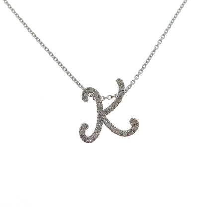 CAROL BRODIE MLD Sterling Silver Real Diamond Letter K Pendant Necklace 16-18"