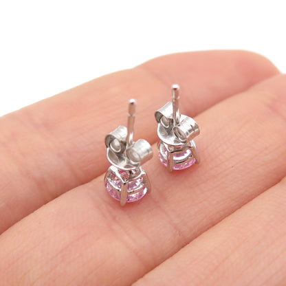 925 Sterling Silver Round-Cut Pink C Z Stud Earrings