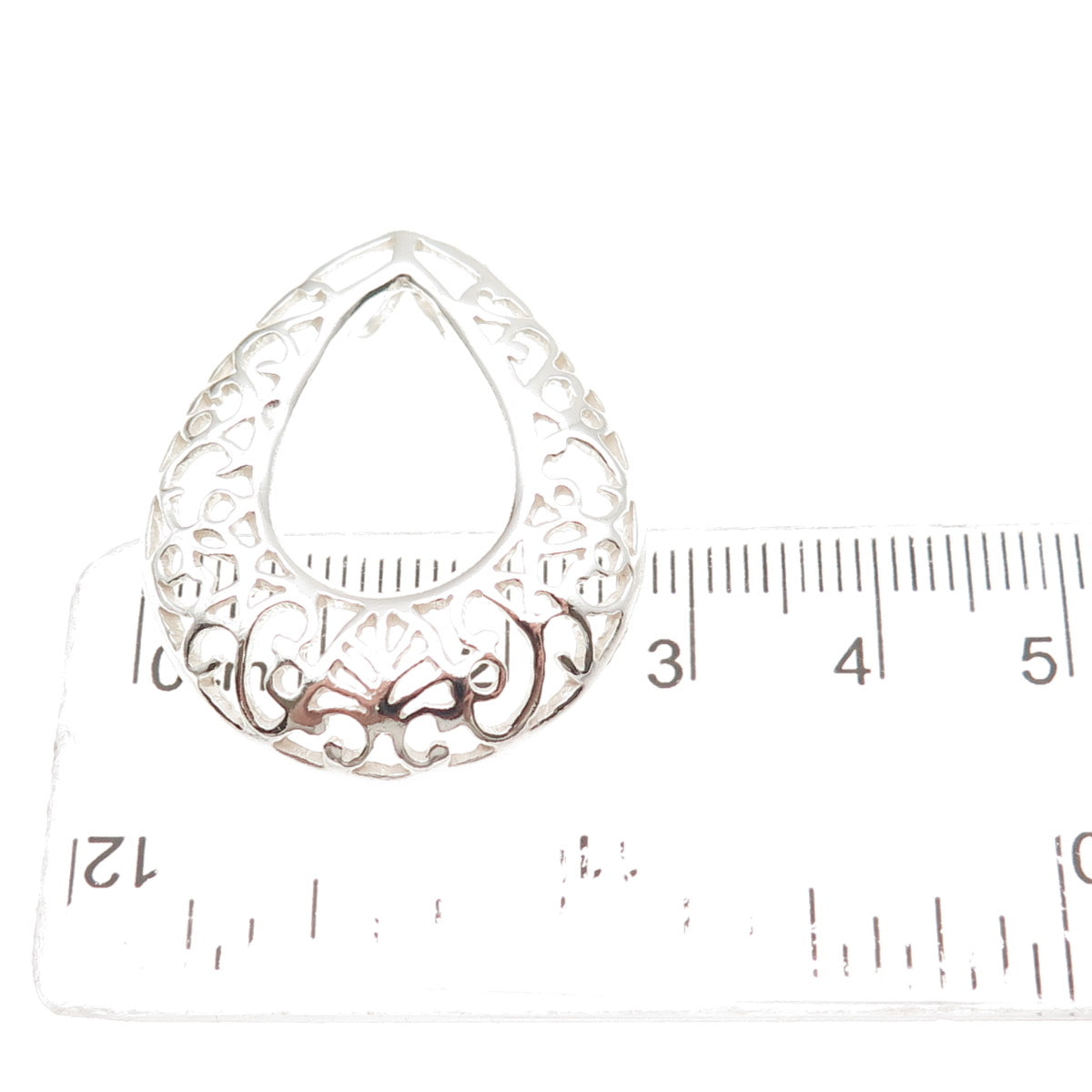925 Sterling Silver Vintage Ornate Teardrop Slide Charm Pendant