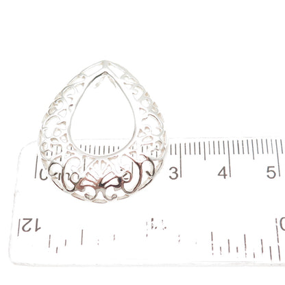 925 Sterling Silver Vintage Ornate Teardrop Slide Charm Pendant