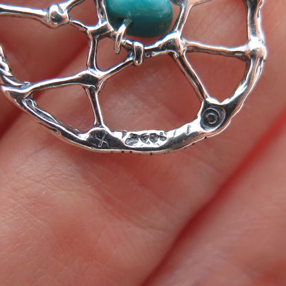 SHUBE Sterling Vintage Turquoise Dreamcatcher Feather Spring Ring Lock Pendant