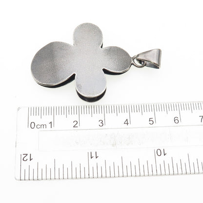 925 Sterling Silver Vintage Italy Modernist Floral Cross Oxidized Pendant
