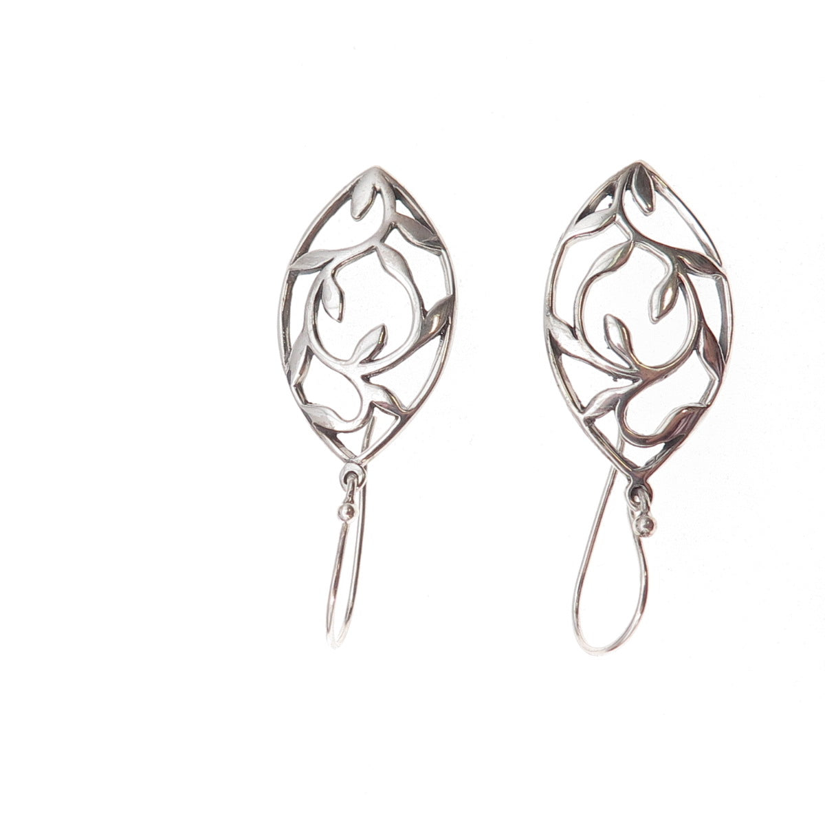 925 Sterling Silver Vintage Floral Dangle Earrings