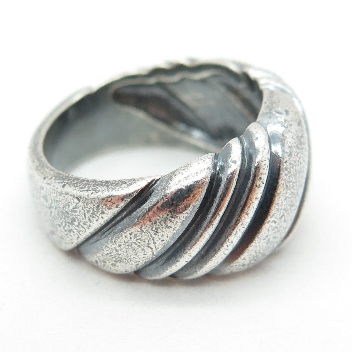 925 Sterling Silver Vintage Ribbed Ring Size 9