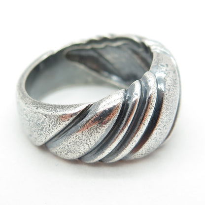 925 Sterling Silver Vintage Ribbed Ring Size 9