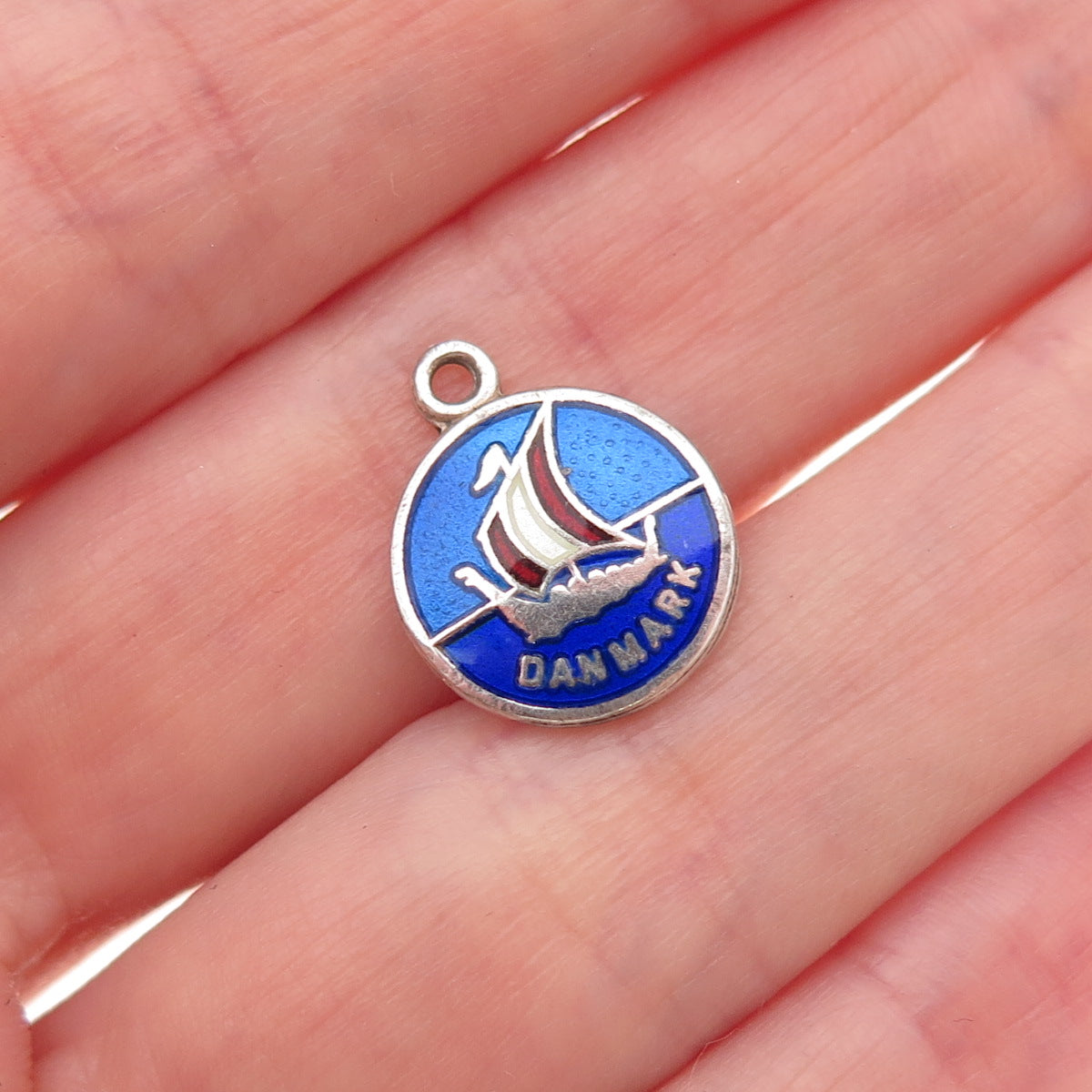 Viscandia Schomacker Sterling Silver Vintage Denmark Enamel Ship Charm Pendant