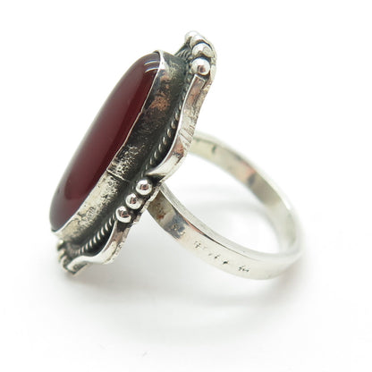 925 Sterling Silver Vintage Southwestern Real Carnelian Oxidized Ring Size 6.75