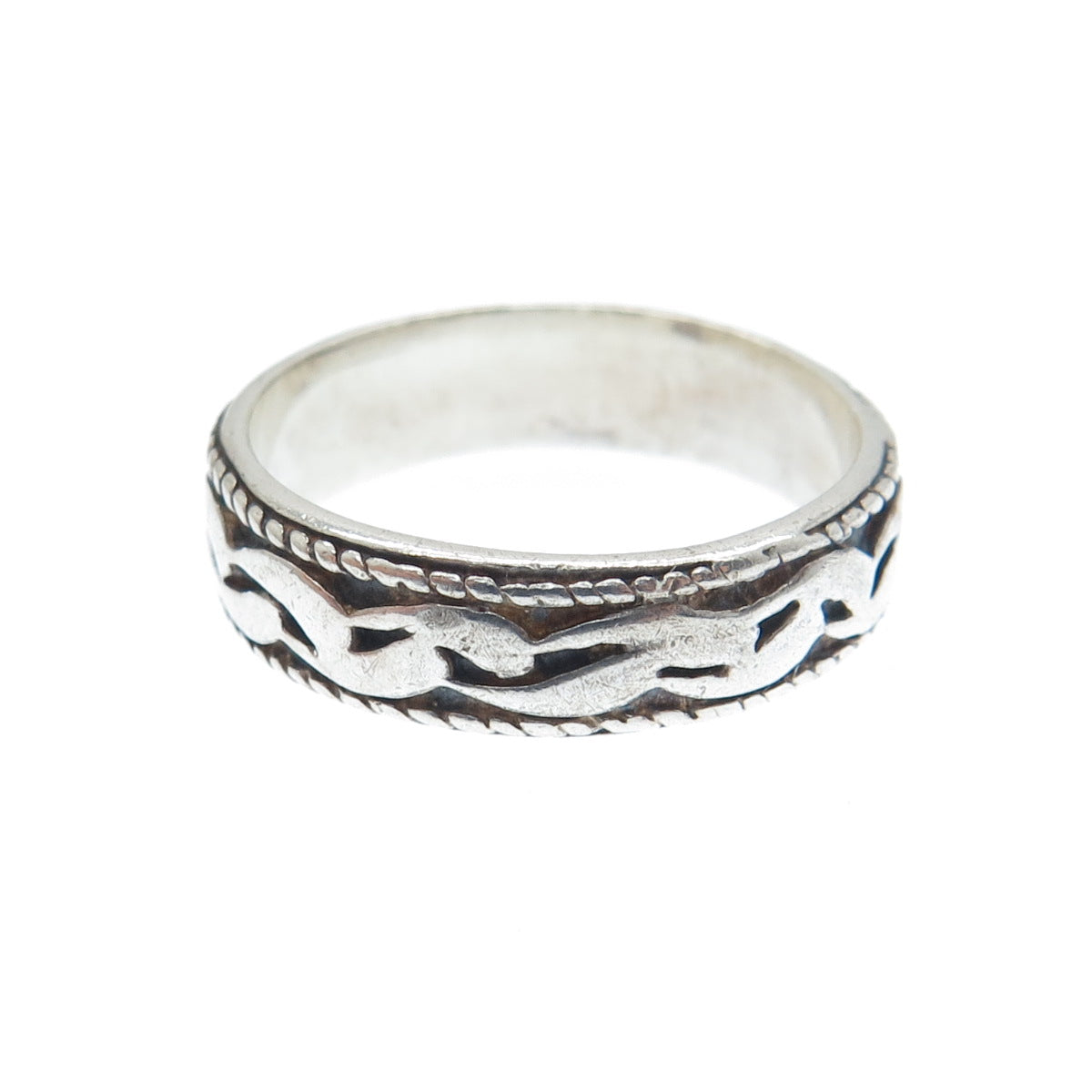 925 Sterling Silver Vintage Wavy Oxidized Band Ring Size 7.25