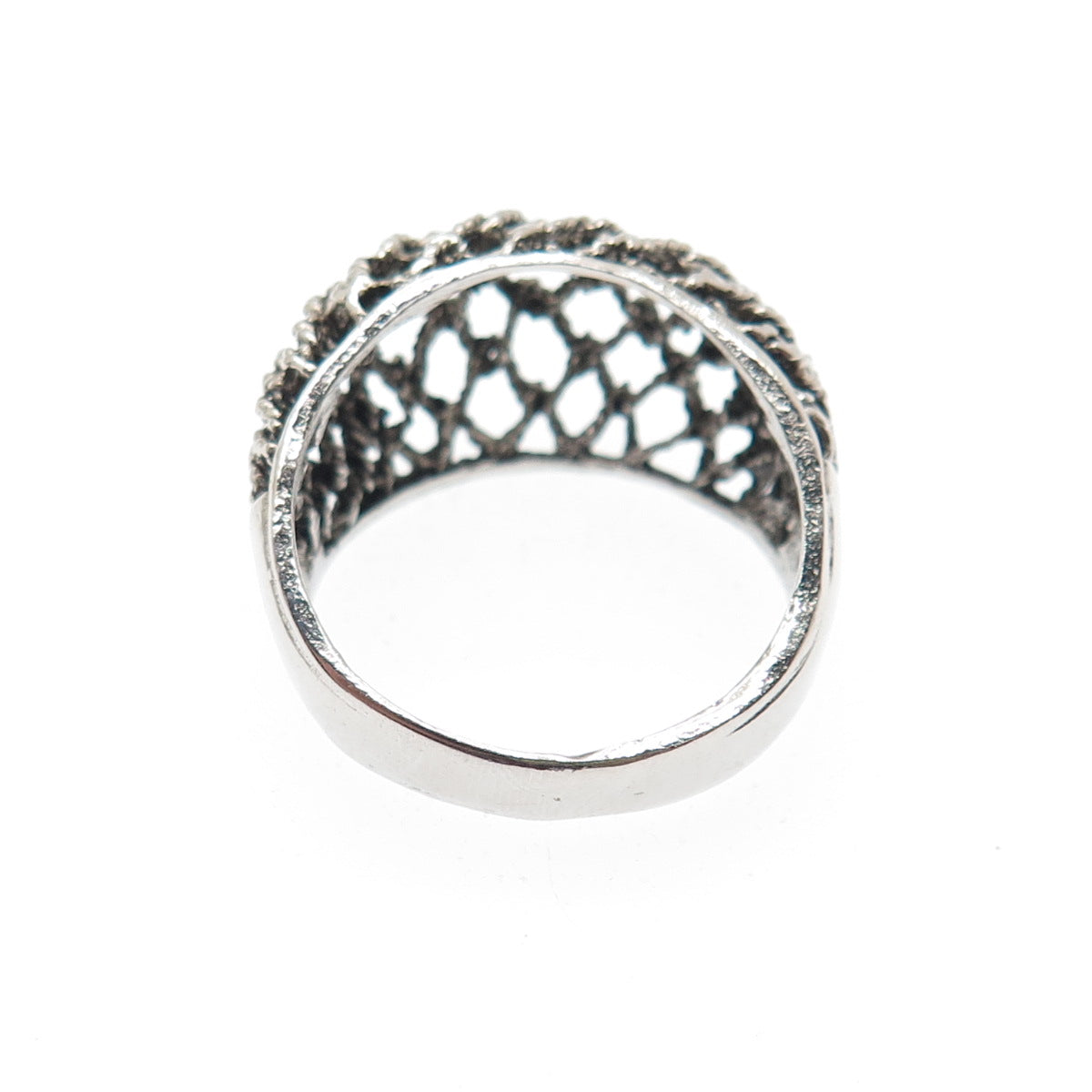 925 Sterling Silver Vintage Cage Dome Oxidized Ring Size 9