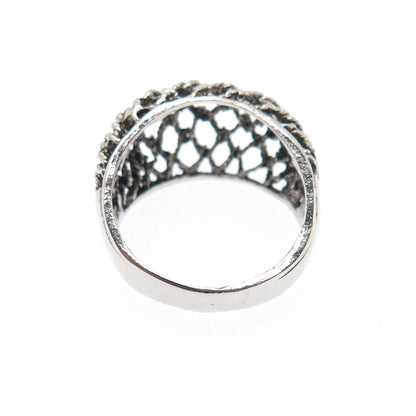 925 Sterling Silver Vintage Cage Dome Oxidized Ring Size 9