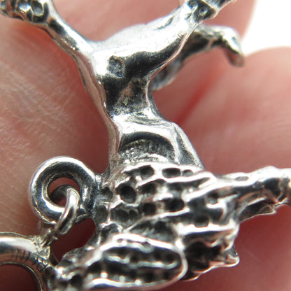 925 Sterling Silver Vintage Poodle Dog Spring Ring Lock Charm Pendant