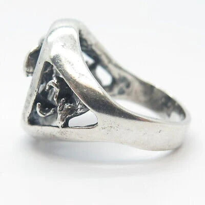 925 Sterling Silver Vintage Eagle & Deer Oval Ring Size 10.25